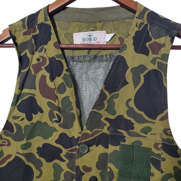 Vintage Redhead Duck Hunting Camo Vest Size L Water Fowl 90s Mens - Picture 2 of 8